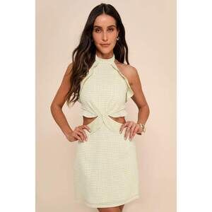 Lulus Admirable Muse Green And White Gingham Ruffled Cutout Mini Dress - Size XL